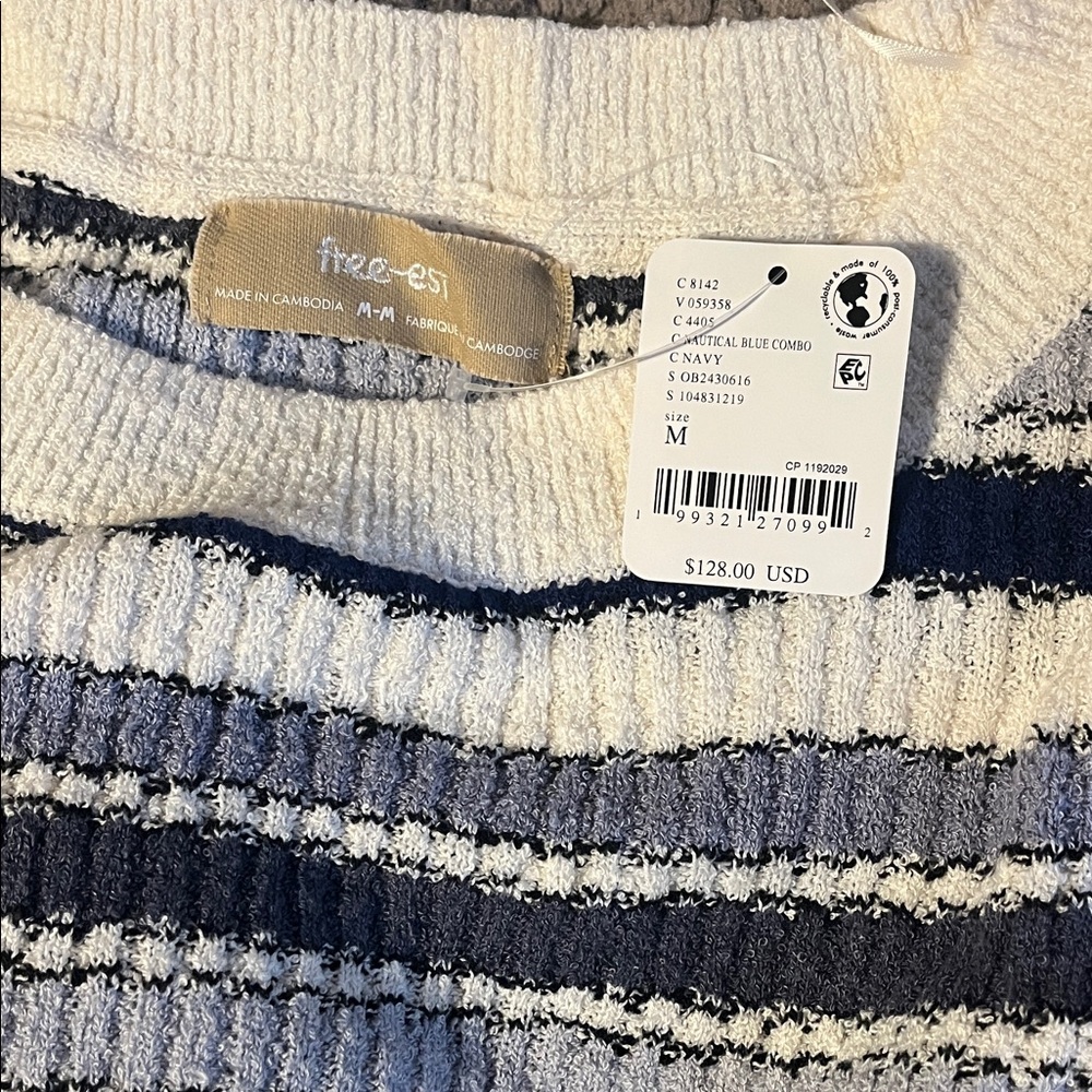 Free People Navy and White Striped Wide Leg Jumpsuit - Picture 2 of 3